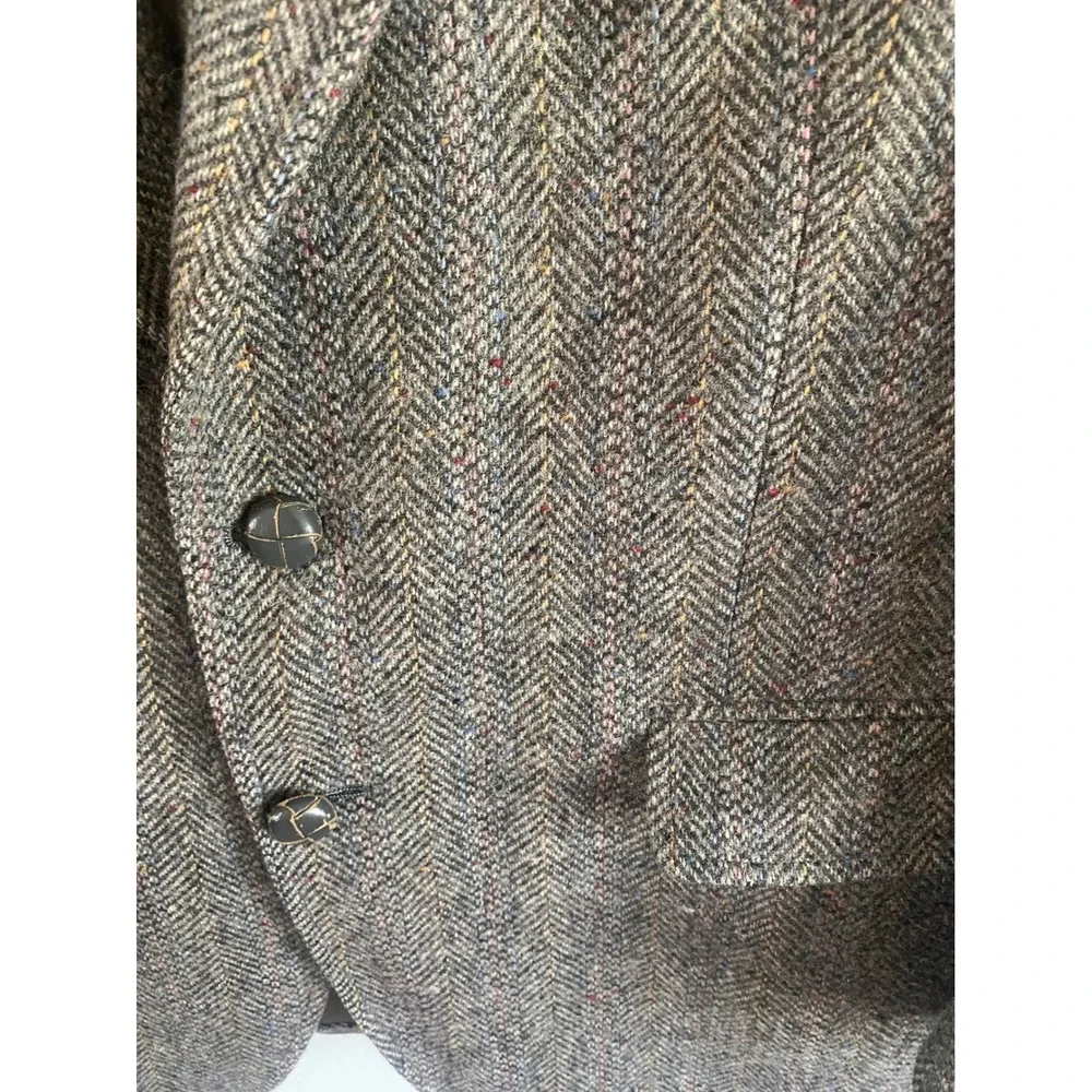 Stafford Hampshire Men Grey Herringbone Wool Blazer Suede Elbow Patches USA Made